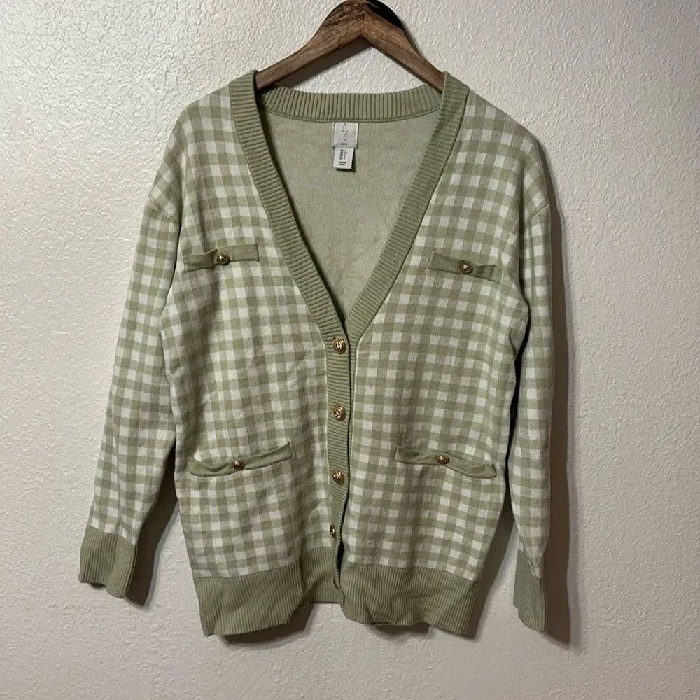 Joie Gingham Boyfriend Cardigan Small